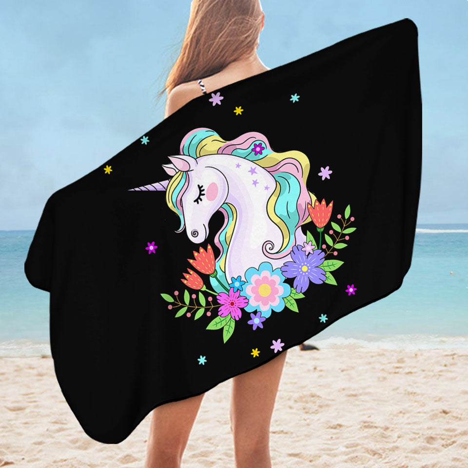Girlish Flowers and Unicorn Pool Towels for Girls
