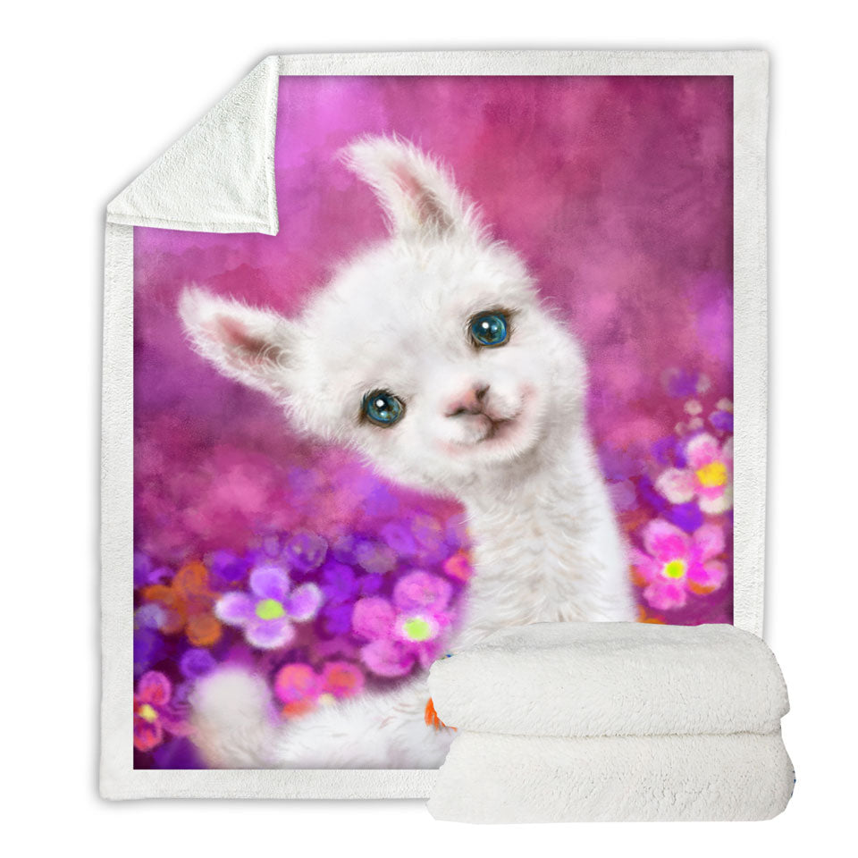 Girls Art Designs Purplish Happy Llama Fleece Blankets