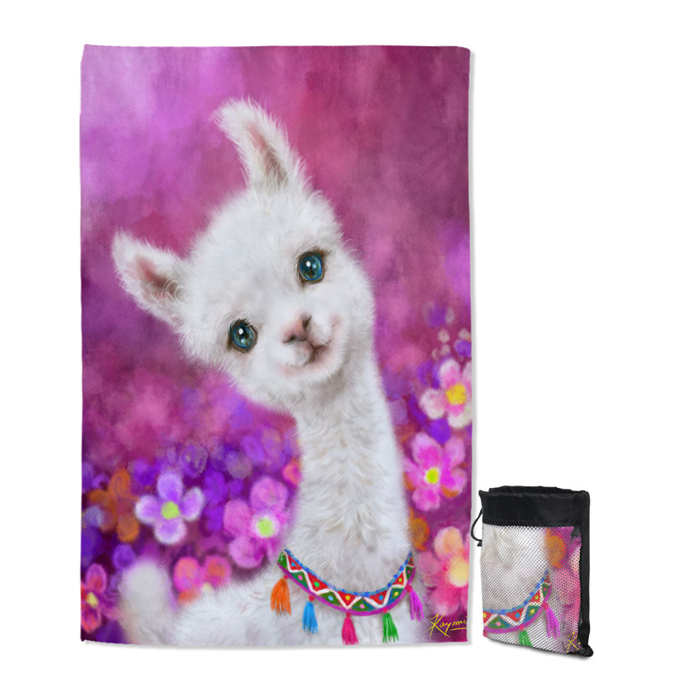 Girls Art Designs Purplish Happy Llama Lightweight Beach Towel