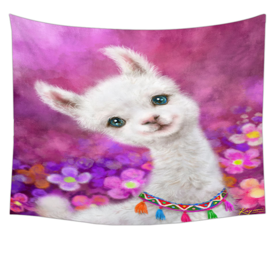 Girls Art Designs Purplish Happy Llama Tapestry