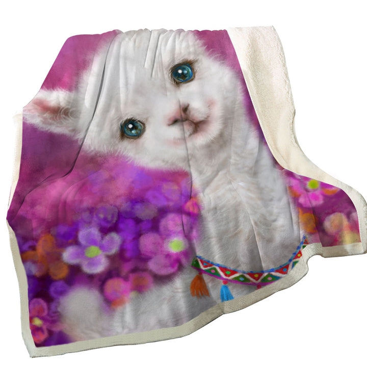 Girls Art Designs Purplish Happy Llama Throw Blanket