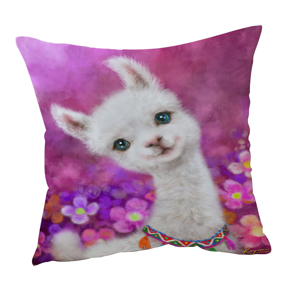 Girls Art Designs Purplish Happy Llama Throw Pillow