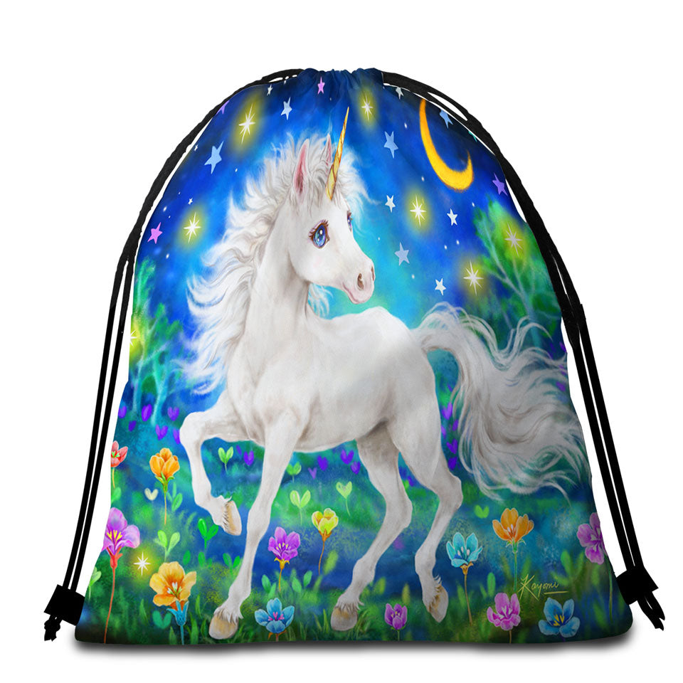 Girls Beach Towel Bags Designs Unicorn Magical Blooming Dreams
