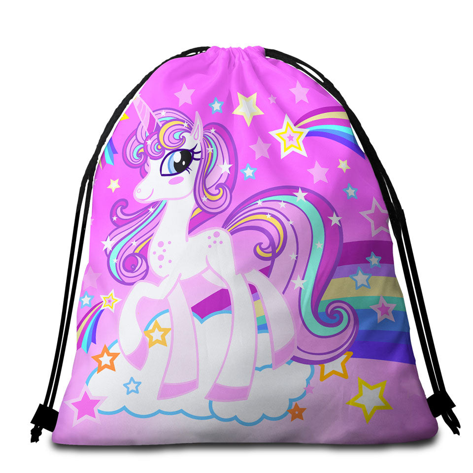 Girls Beach Towel Bags Pinkish Rainbow Unicorn