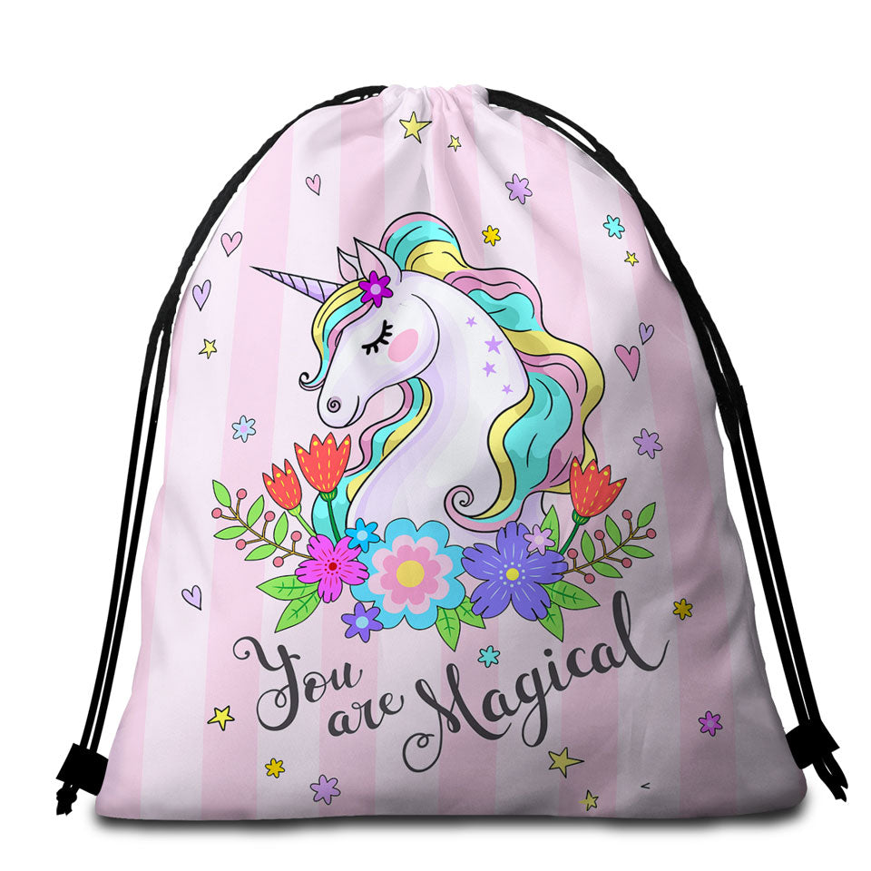 Girls Beach Towel Bags You are Magical Girly Unicorn