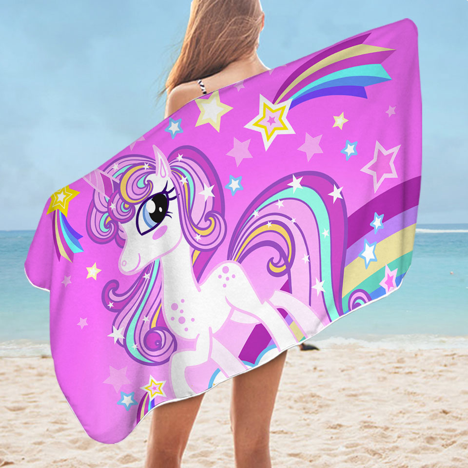 Girls Beach Towel Pinkish Rainbow Unicorn
