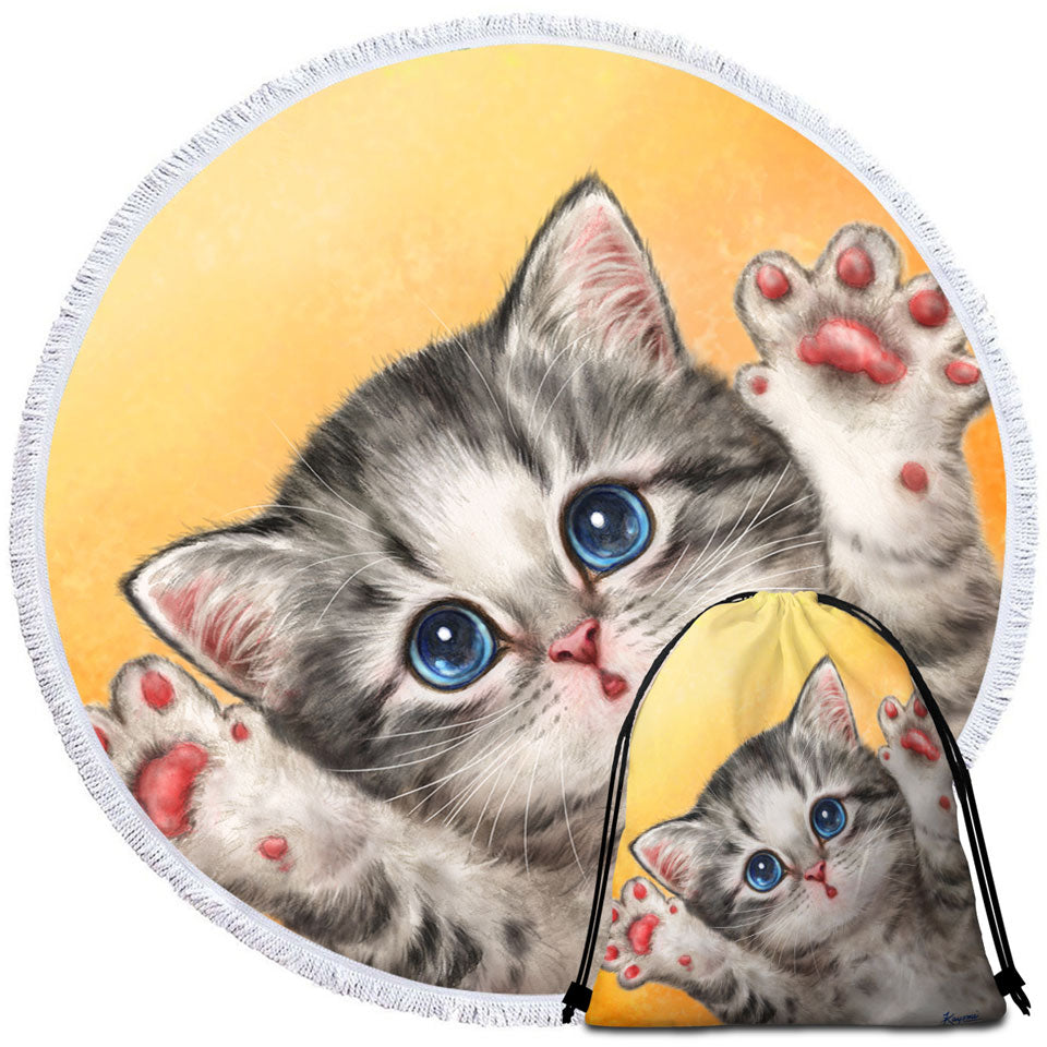Girls Beach Towels Cats Designs Heart Melting Blue Eyes Grey Kitten