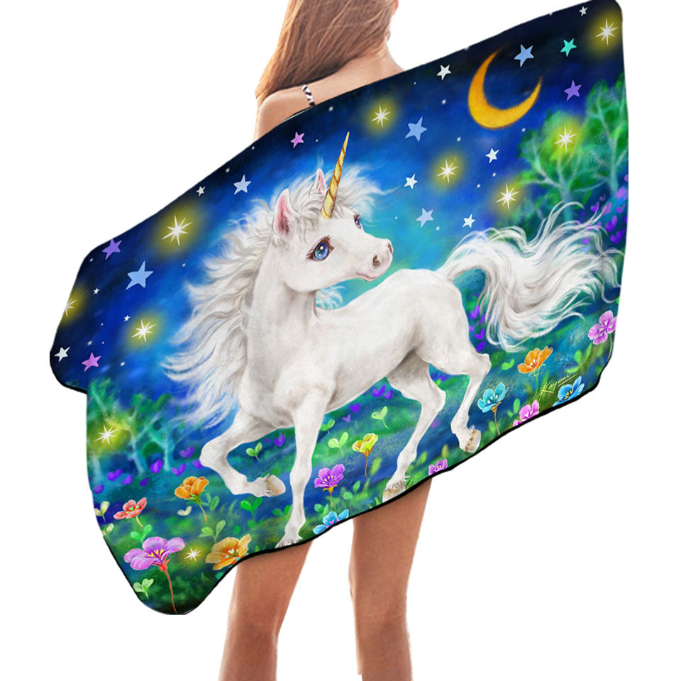 Girls Beach Towels Designs Unicorn Magical Blooming Dreams