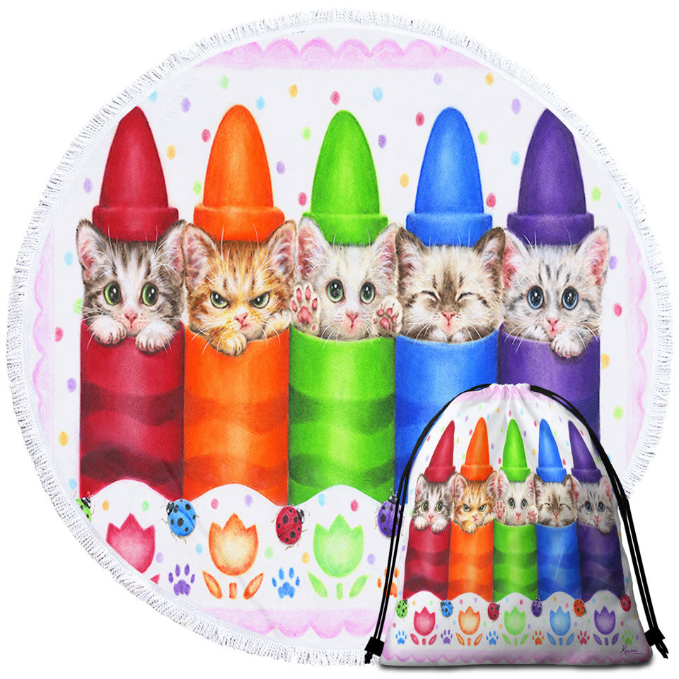 Girls Beach Towels Funny Cats for Kids Color Pencils Kittens