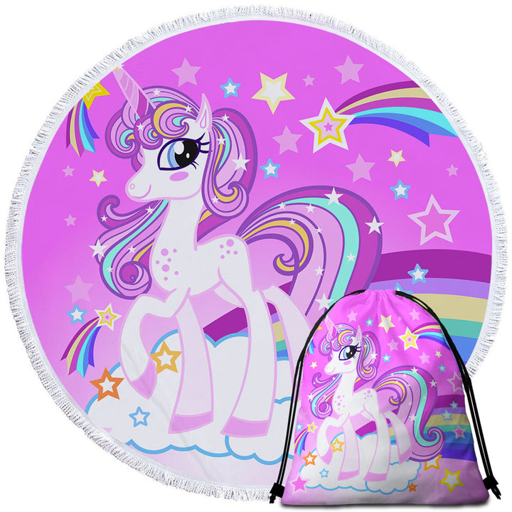 Girls Beach Towels Pinkish Rainbow Unicorn Round Beach Towel