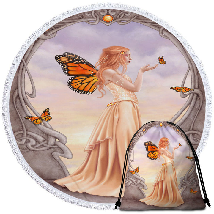 Girls Beach Towels with Butterflies and Peach Citrine Butterfly Girl