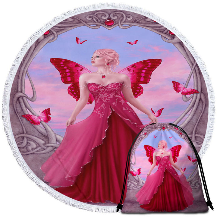 Girls Beach Towels with Butterflies and Purple Rose Ruby Butterfly Girl