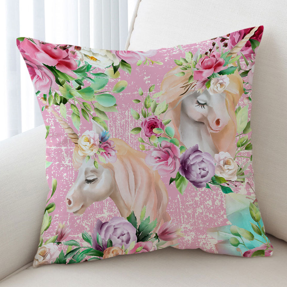 Girls Cushion Covers Floral Unicorns