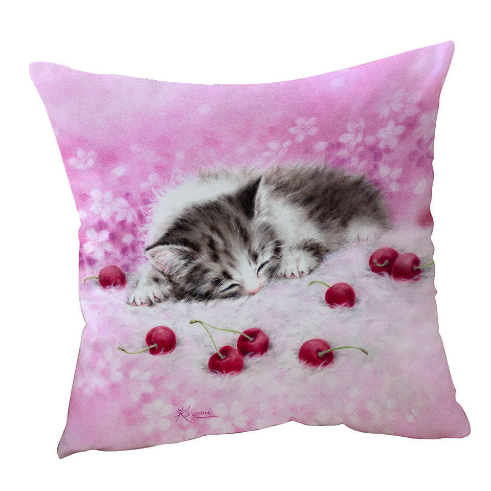 Girls Cushion Covers Pink Art Drawings Cherry Dream Kitty Cat