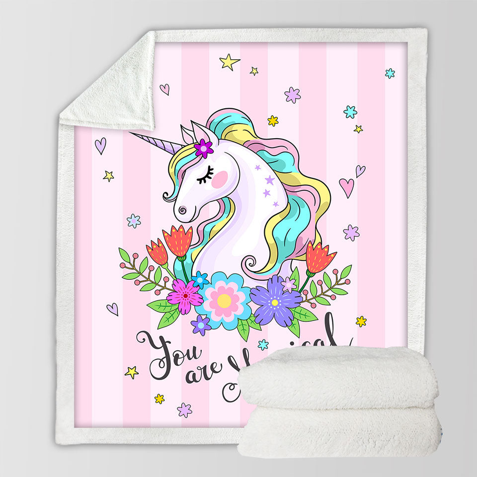 Girls Decorative Throws You are Magical Girly Unicorn