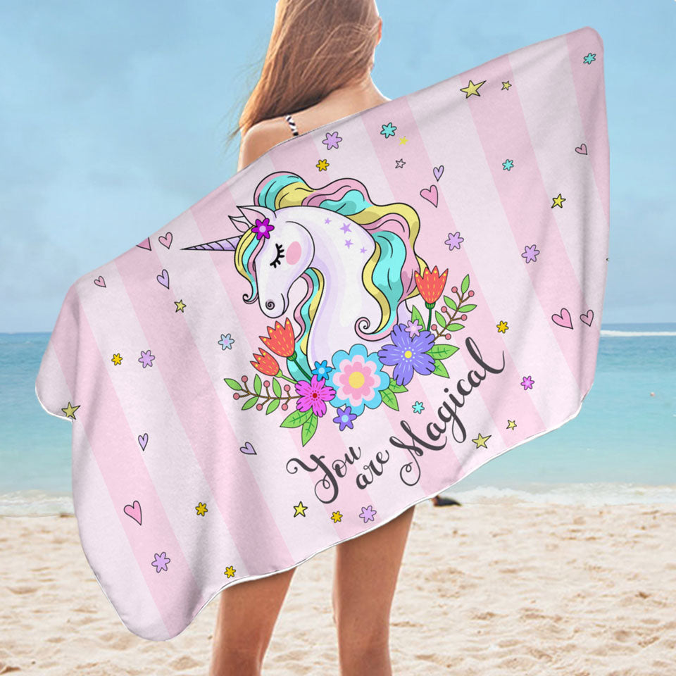 Girls Microfibre Beach Towels You are Magical Girly Unicorn