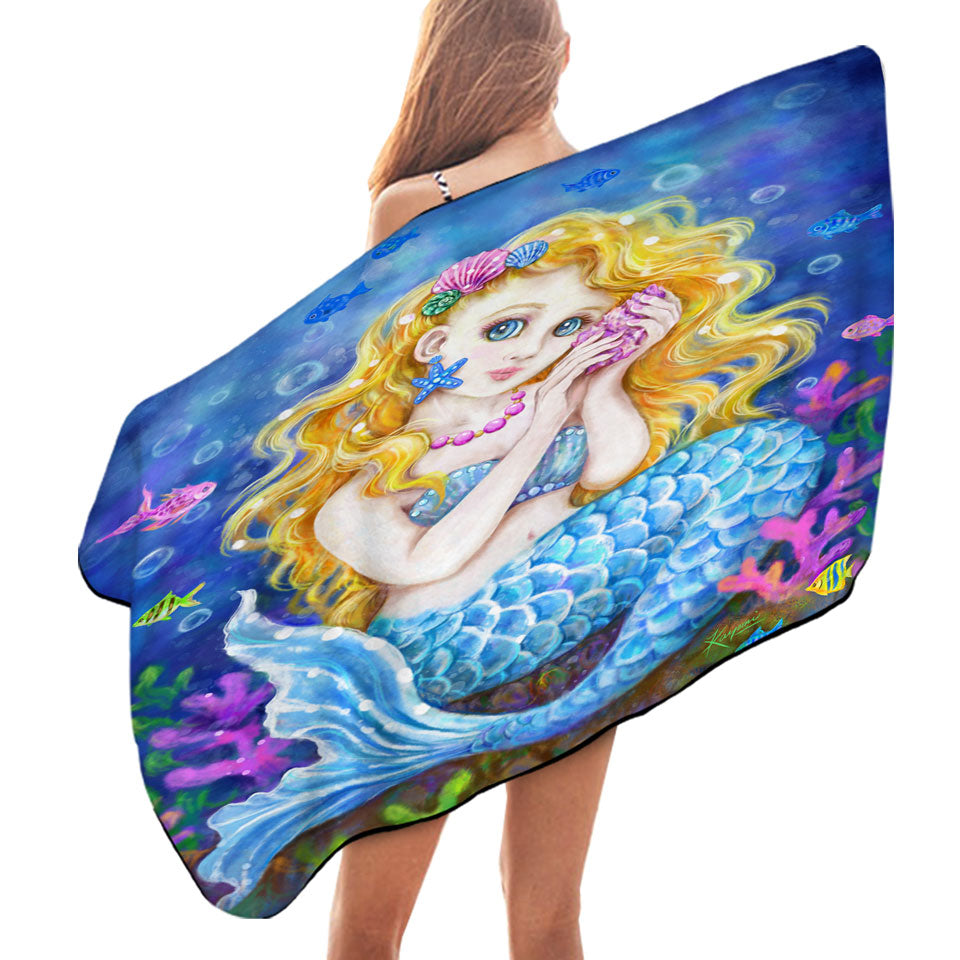 Girls Room Designs Colorful Corals and Mermaid Beach Towels
