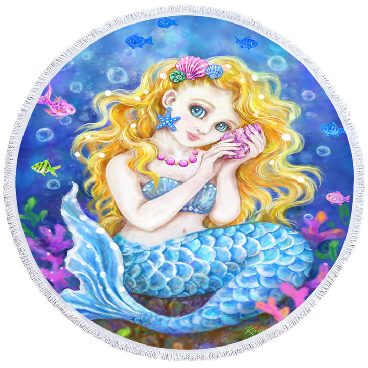 Girls Room Designs Colorful Corals and Mermaid Round Towel