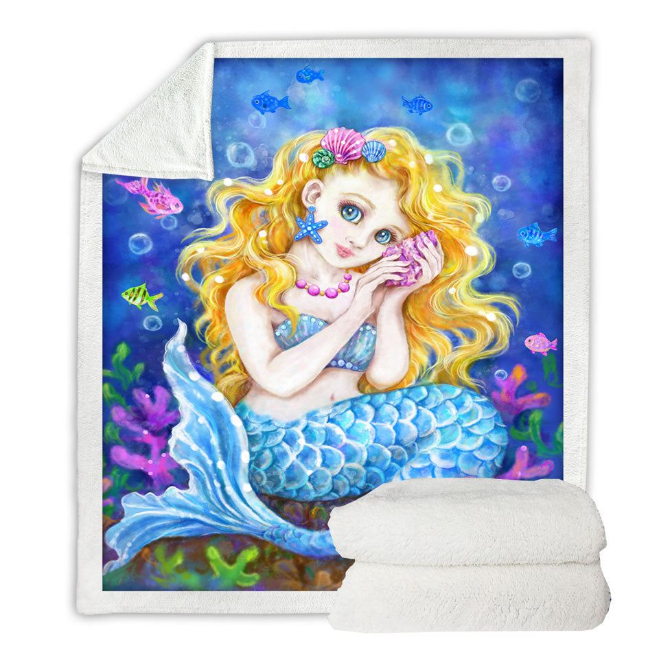 Girls Room Designs Colorful Corals and Mermaid Sherpa Blanket