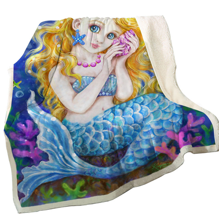 Girls Room Designs Colorful Corals and Mermaid Throw Blanket