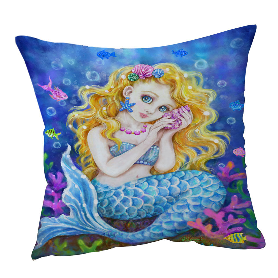 Girls Room Designs Colorful Corals and Mermaid Throw Pillows