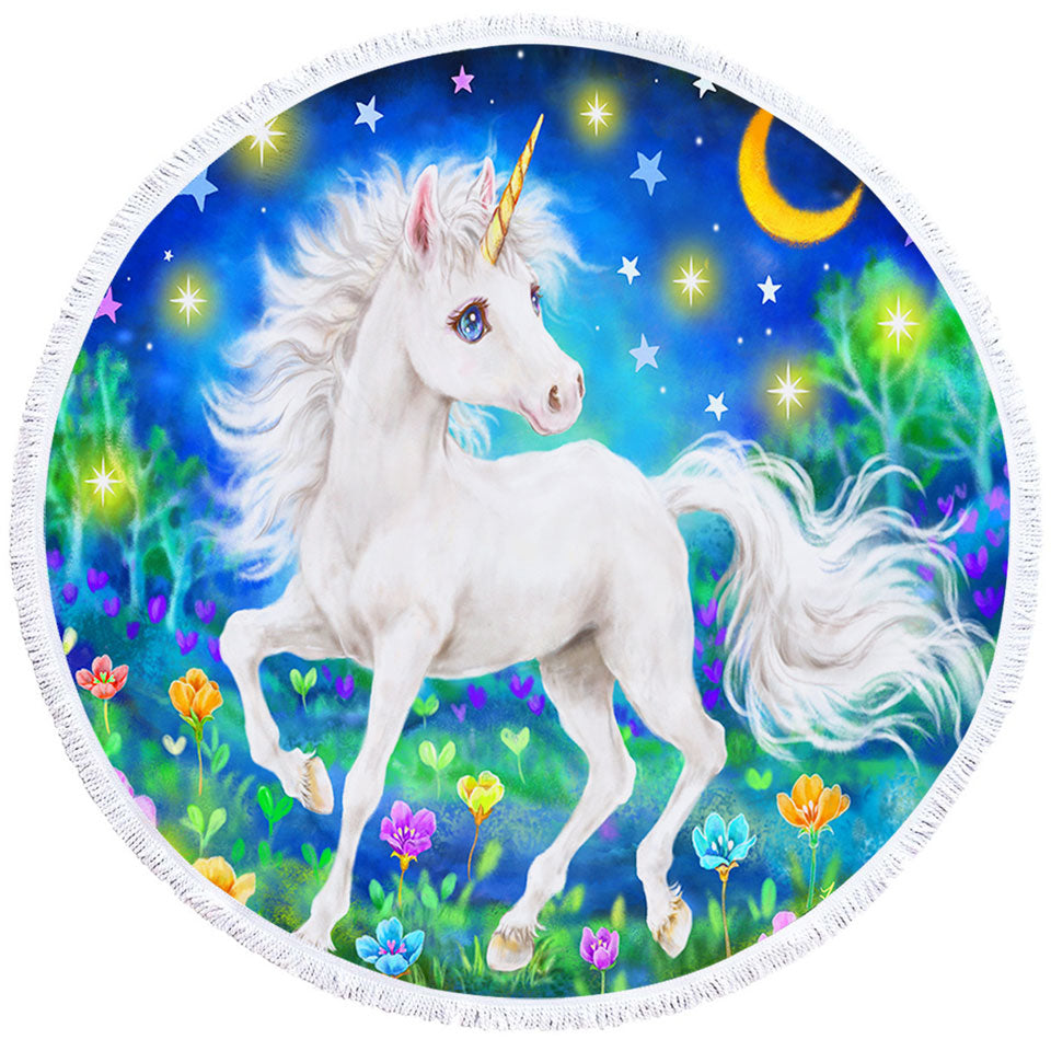 Girls Round Beach Towel Designs Unicorn Magical Blooming Dreams