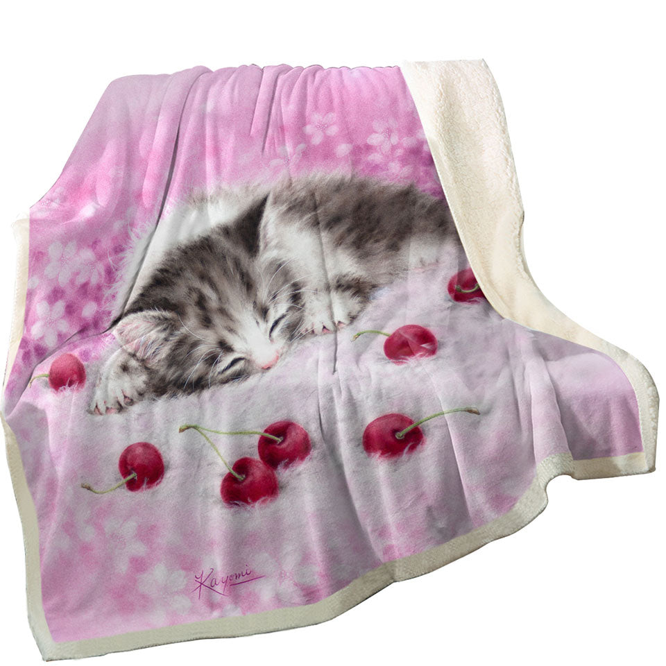 Girls Throws Pink Art Drawings Cherry Dream Kitty Cat