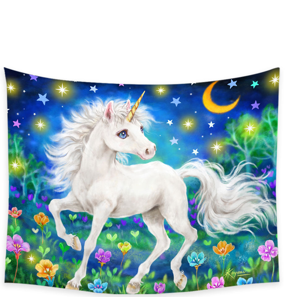Girls Wall Decor Designs Unicorn Magical Blooming Dreams Tapestry