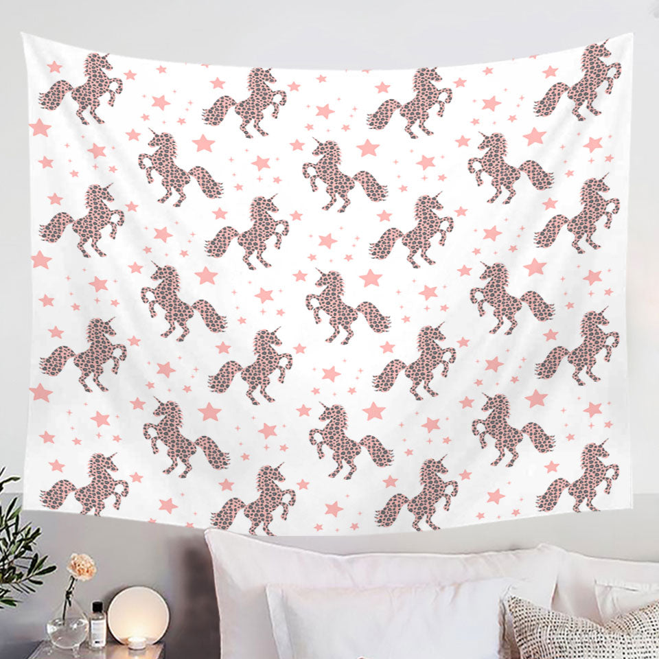 Girls Wall Decor Tapestry Pink Unicorns and Stars Pattern