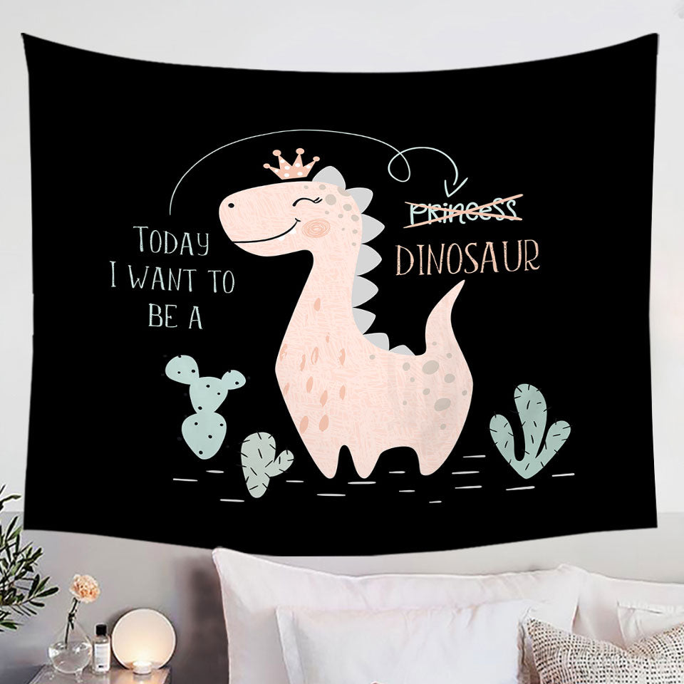 Girls Wall Decor Tapestry with Cute Princess Dinosaur