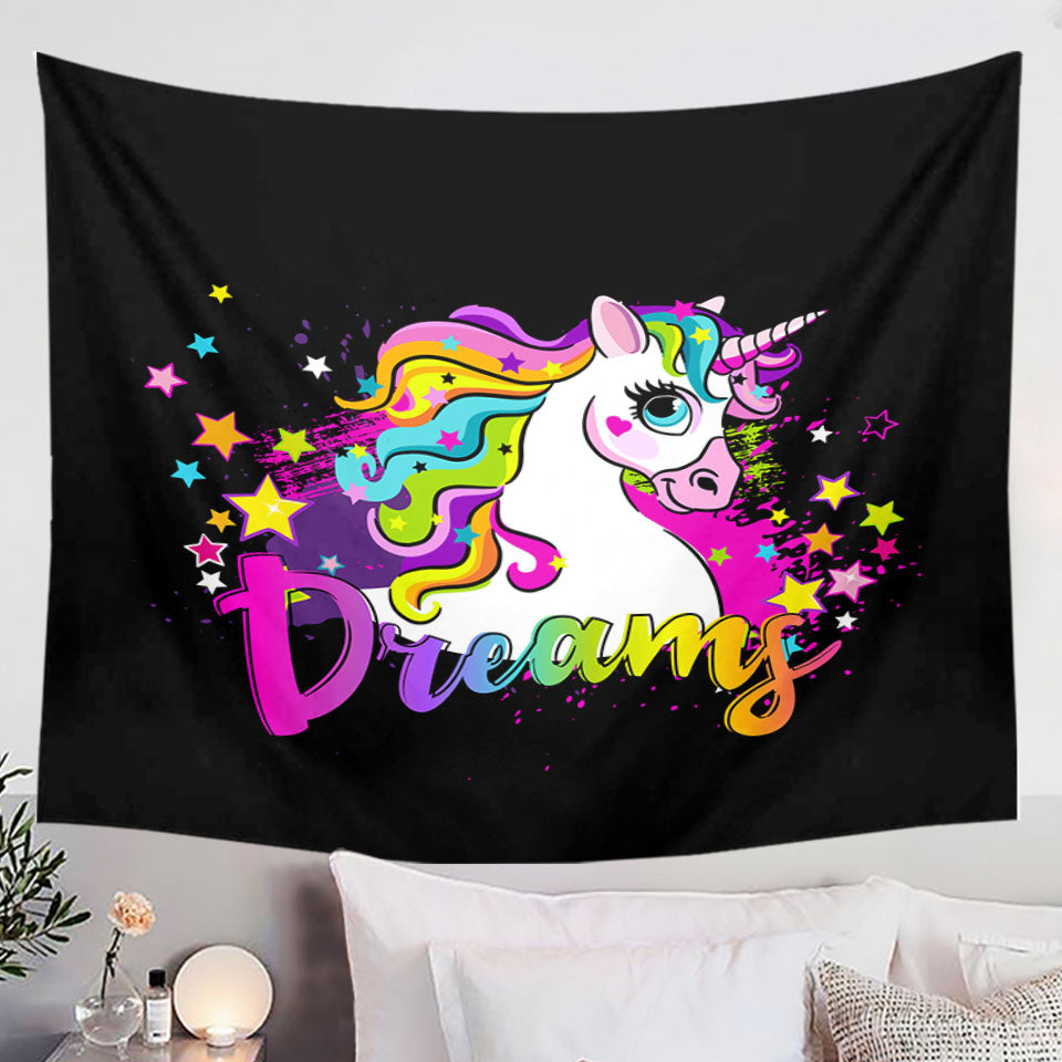 Girls Wall Decor Tapestry with Girly Dreamy Unicorn