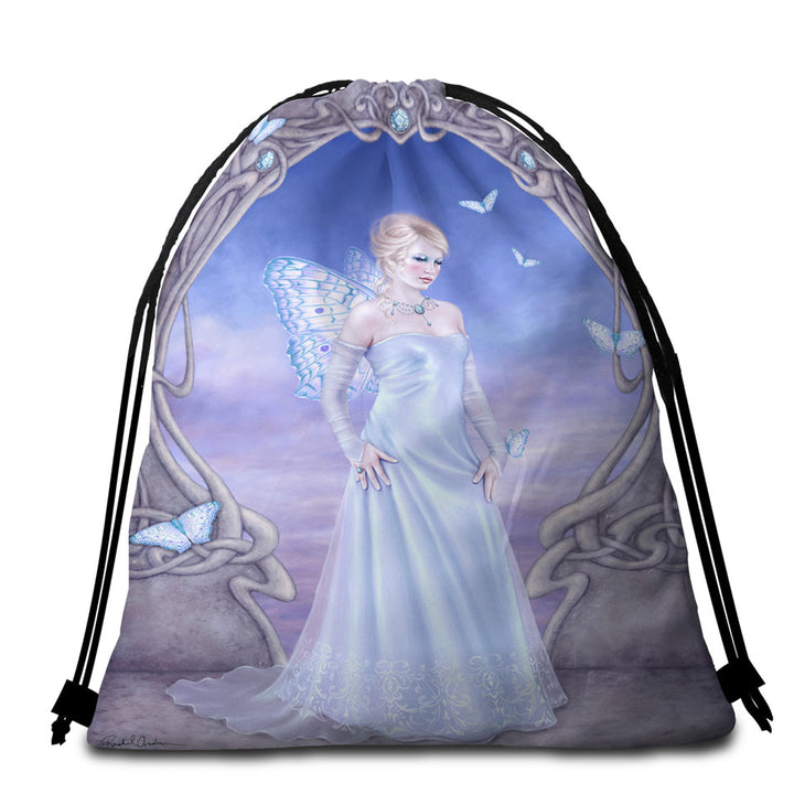 Girly Beach Bags and Towels with Butterflies and White Diamond Butterfly Girl