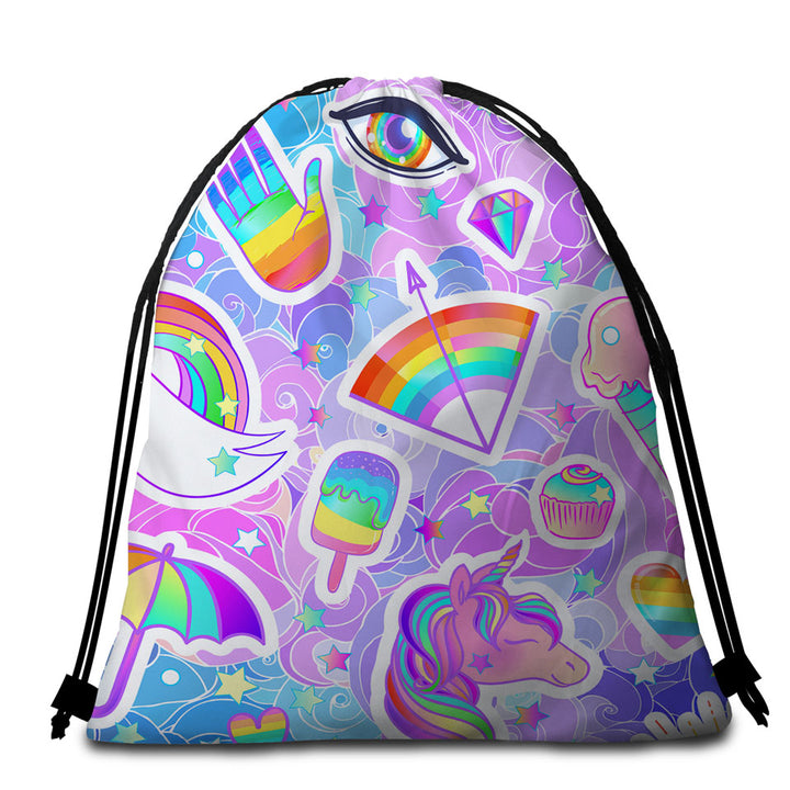 Girly Beach Towel Bags Colorful Rainbow Pack