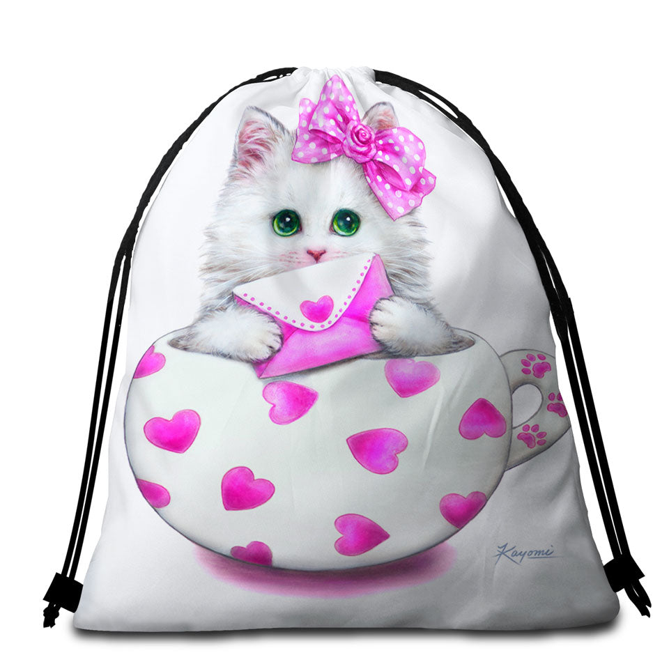 Girly Beach Towel Pack Cat Art Drawings the Hearts Cup Kitty