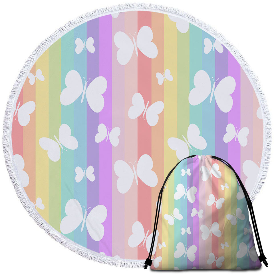Girly Beach Towels and Bags Set Rainbow Stripes and Butterflies