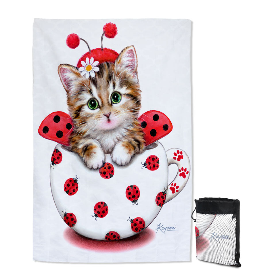Girly Cat Art Drawings the Cup Kitty Lady Bug Swimming Towels