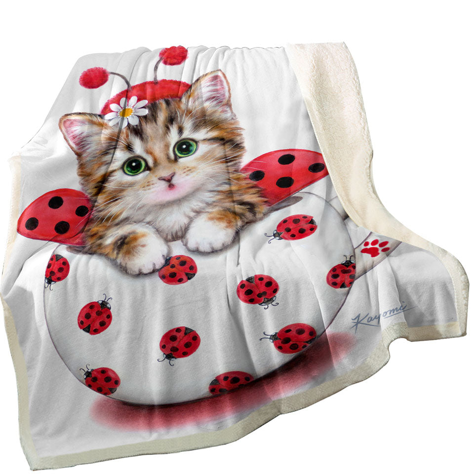 Girly Cat Art Drawings the Cup Kitty Lady Bug Throws