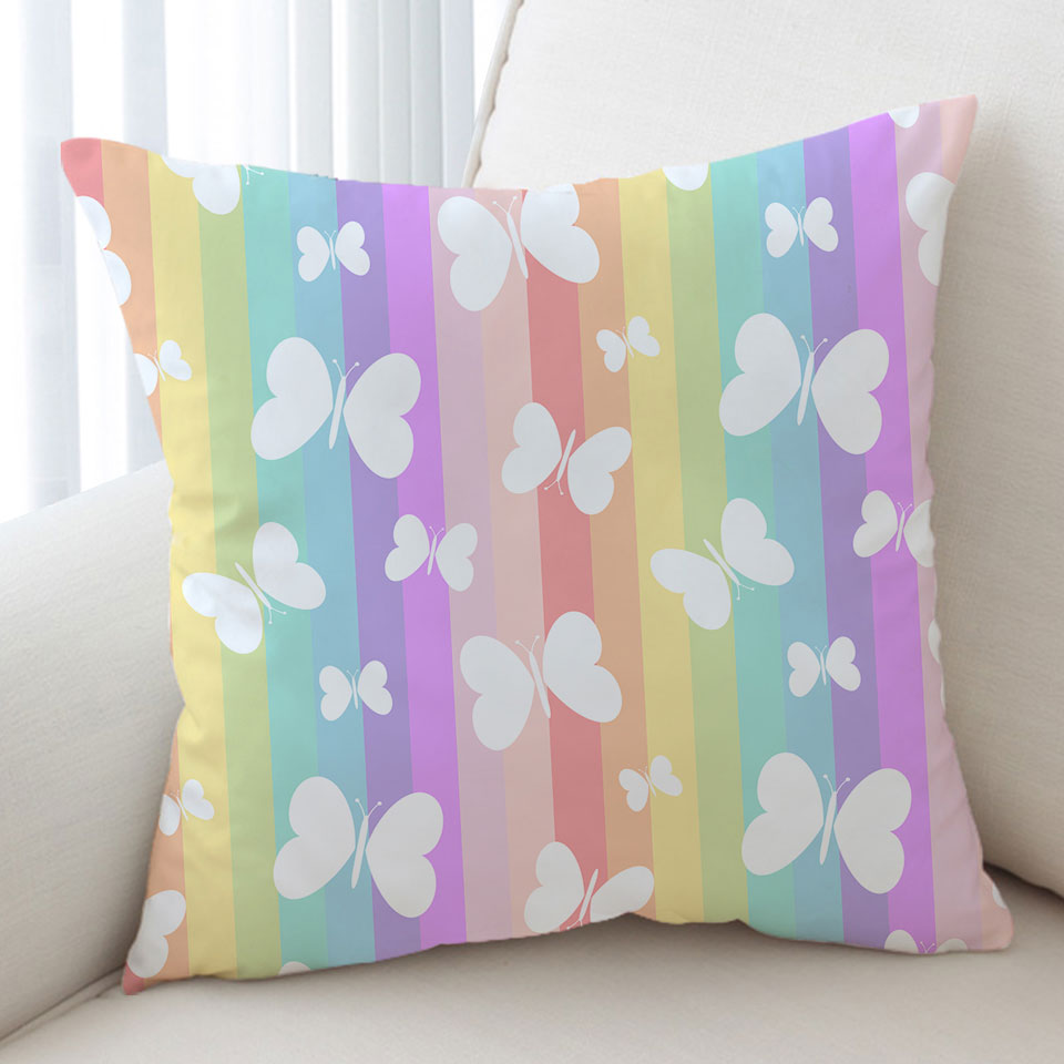 Girly Cushion Covers Rainbow Stripes and Butterflies