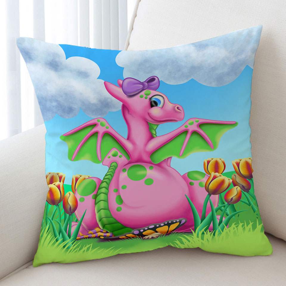 Girly Cushion Covers Squishy the Cute Pink Dragon Girl