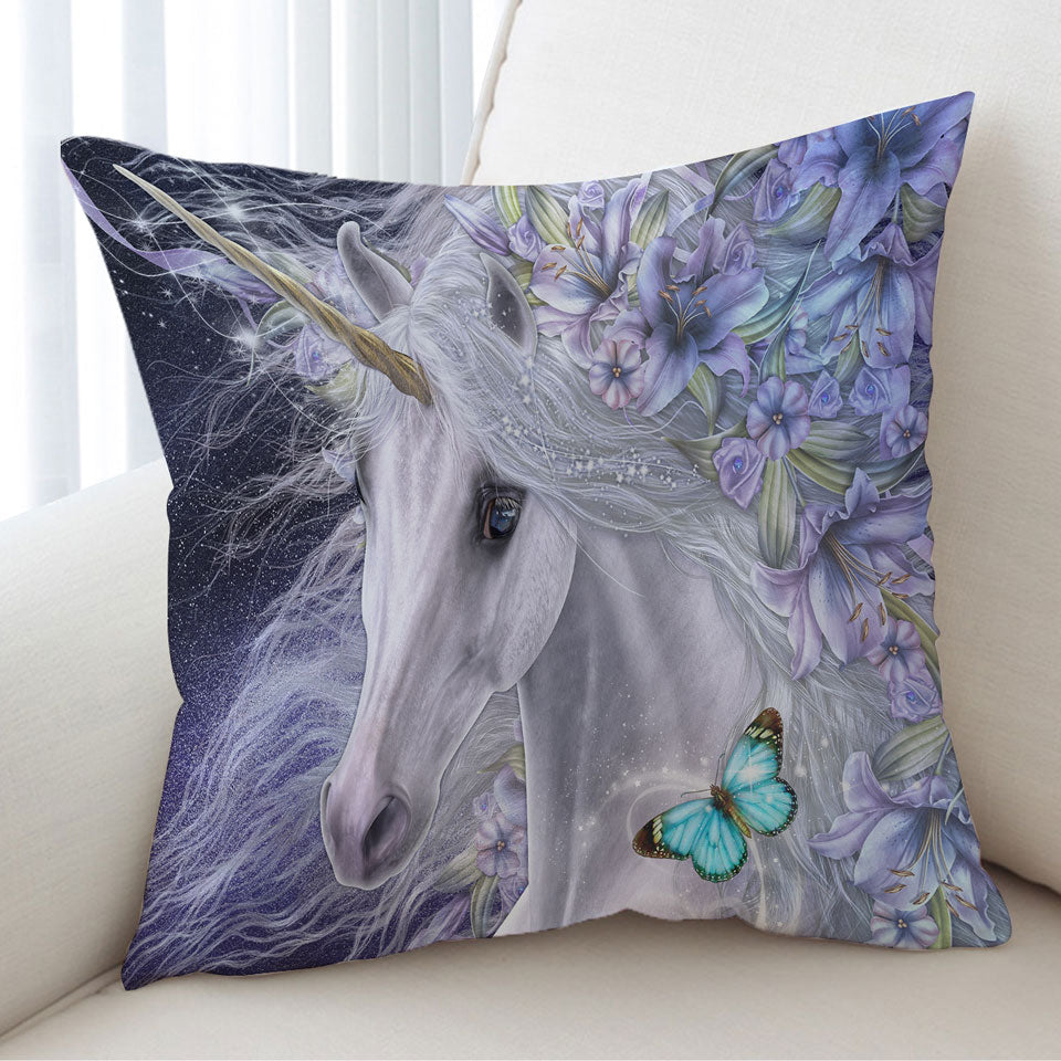 Girly Cushion Coverts Lillicorn Art Purplish Lilli Flowers and Unicorn