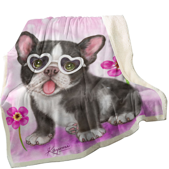 Girly Dog Design Cute French Bulldog Puppy Fleece Blankets