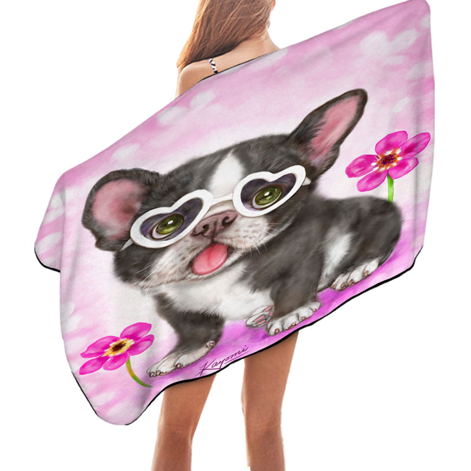 Girly Dog Design Cute French Bulldog Puppy Microfiber Beach Towel