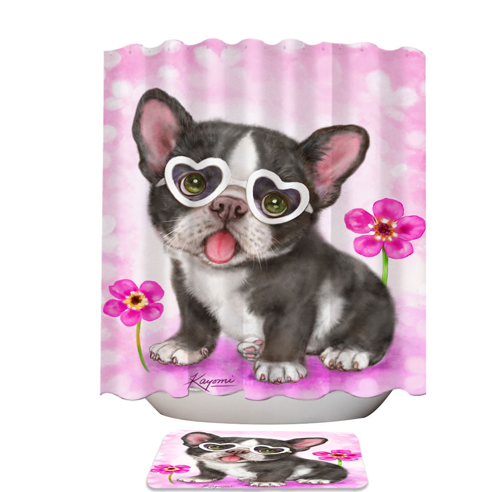 Girly Dog Design Cute French Bulldog Puppy Shower Curtain
