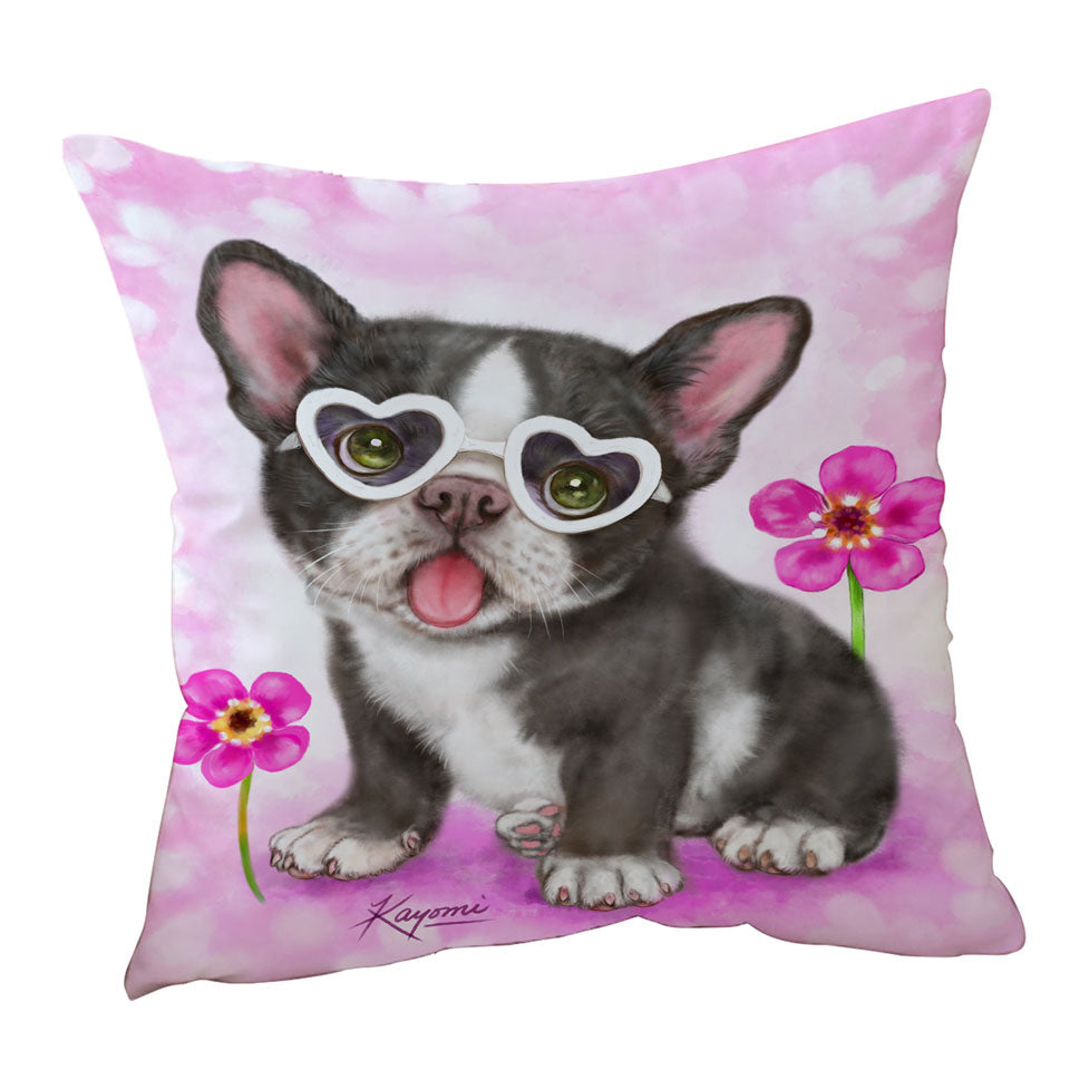Girly Dog Design Cute French Bulldog Puppy Throw Pillow