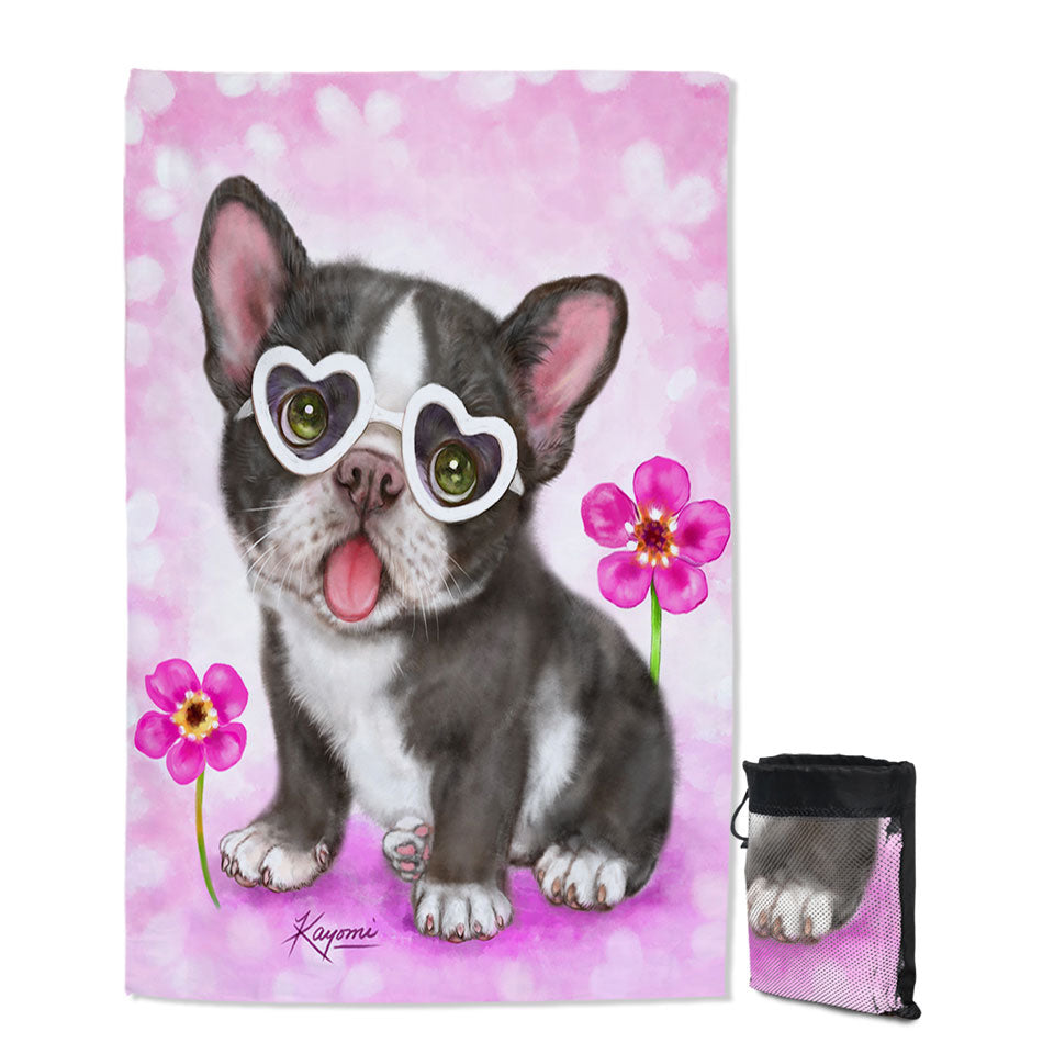 Girly Dog Design Cute French Bulldog Puppy Travel Beach Towel