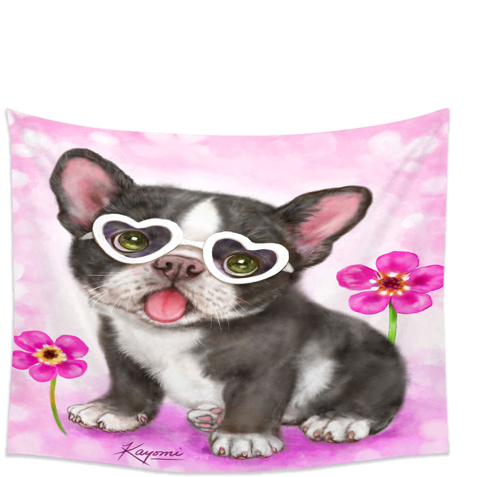 Girly Dog Design Cute French Bulldog Puppy Wall Decor Tapestry