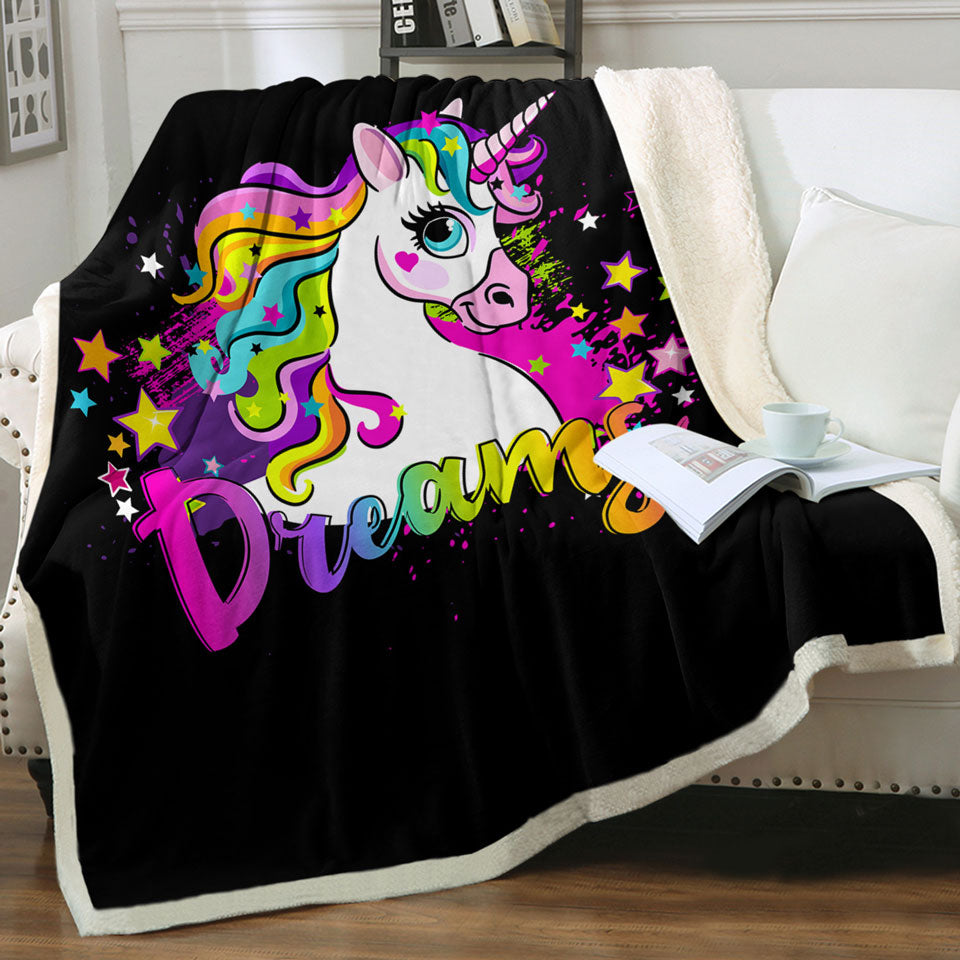 Girly Dreamy Unicorn Throw Blanket