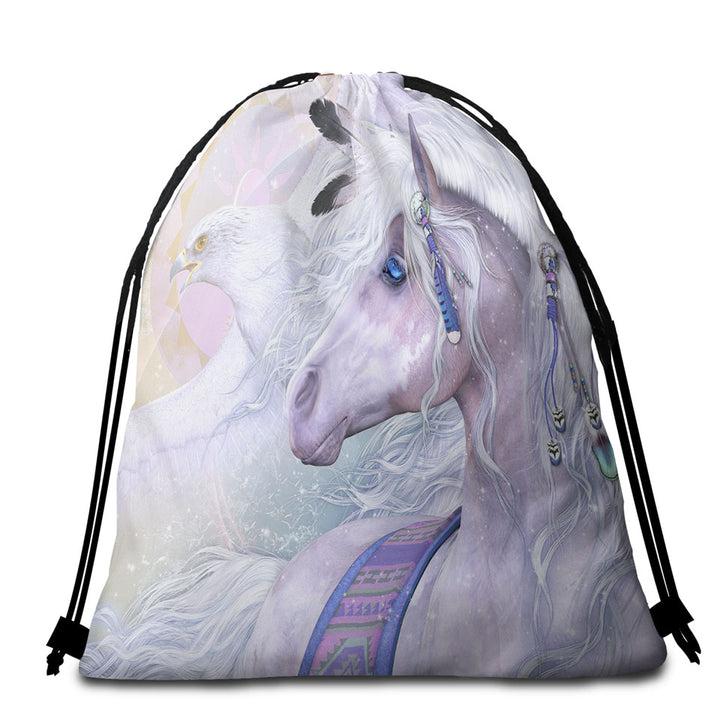 Girly Horse Beach Bags and Towels Winter Solstice Dazzling Native American White Horse