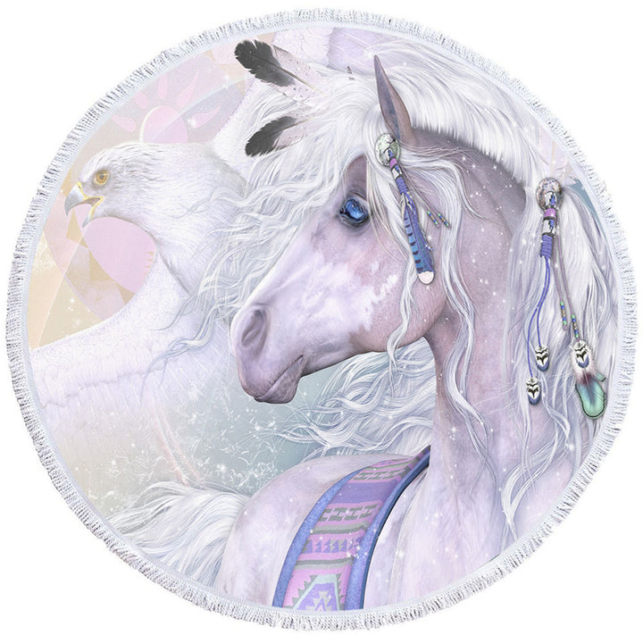 Girly Horse Beach Towels Winter Solstice Dazzling Native American White Horse