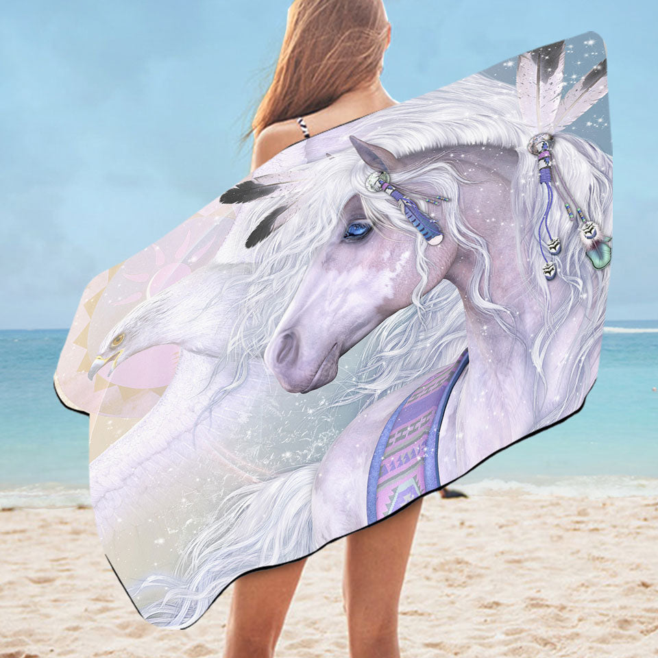 Girly Horse Microfiber Beach Towel Winter Solstice Dazzling Native American White Horse